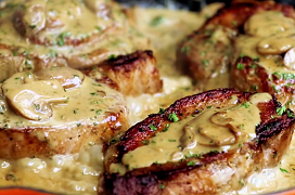 Pork Chops with a Creamy Mushroom Sauce